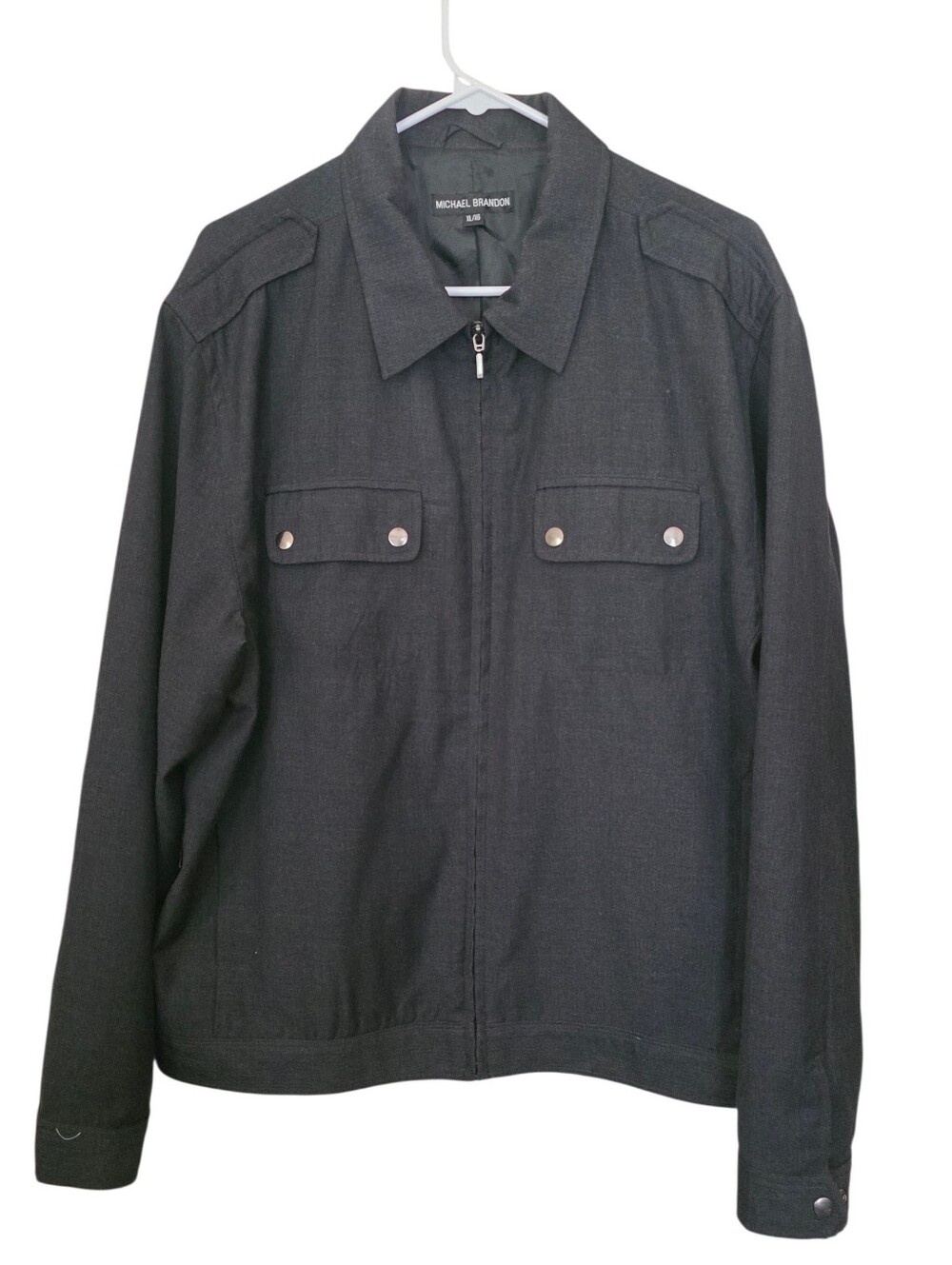 Michael Brandon EUC Utility Jacket Charcoal Gray Zip-up Snap Front Pockets Sz XL
